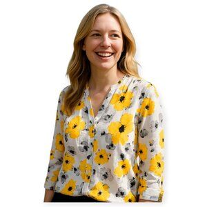 XL Floral Patterned Deal Button-Up, White/Yellow/Blue